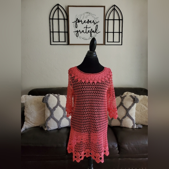 Simply Irresistible Hot Pink Crochet Swim-Beach-Pool Cover Up Size L Classic - Picture 11 of 13